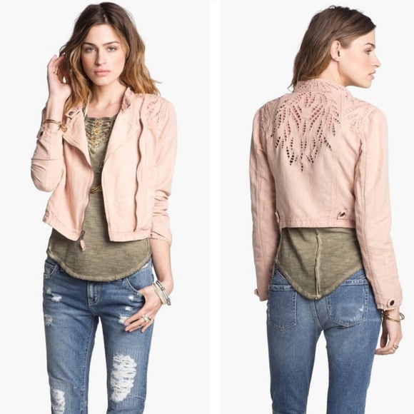 Free People Jackets & Blazers - NWT Free People Cutwork Linen Blend Jacket Pink